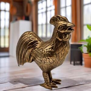 Vintage Brass Rooster Figurine Rustic Farmhouse Kitchen Decor